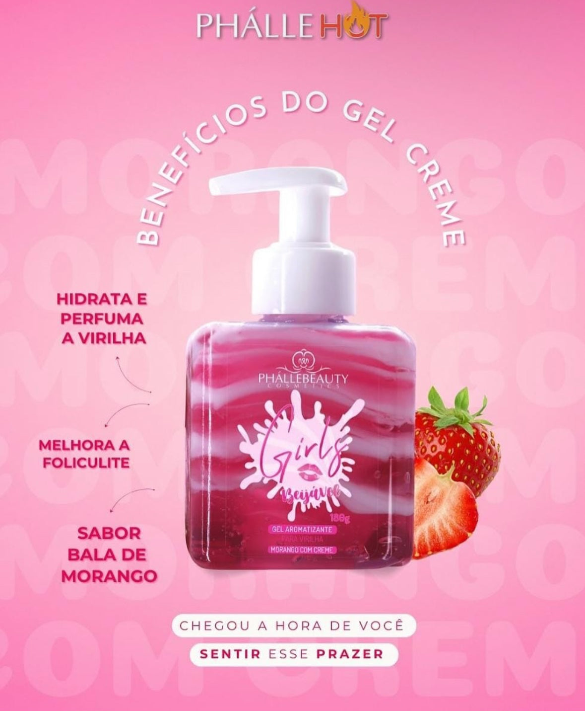 Gel Creme para Virilha - Morango com Creme - 180g - Beijável