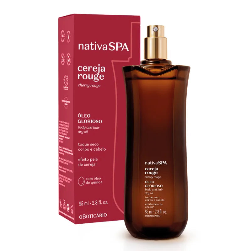 ÓLEO e perfume de cabelo GLORIOSO NATIVA SPA CEREJA ROUGE 85ML