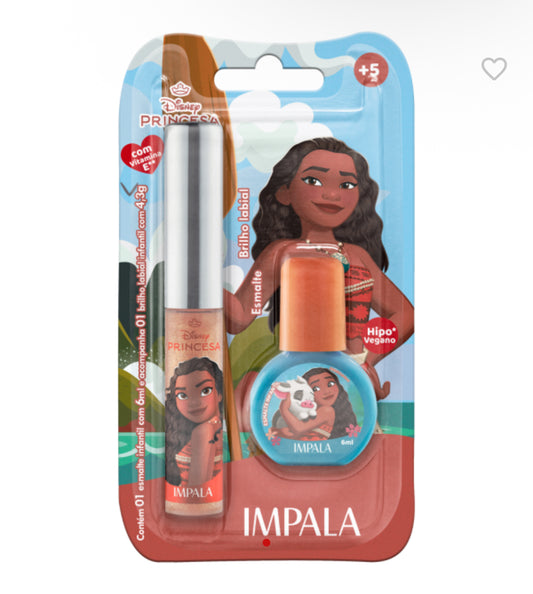 Kit Esmalte e Brilho Labial Frutas Tropicais Infantil Impala Disney Moana